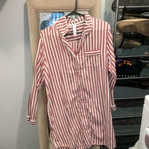 Red and White Striped Button-Up Shirt